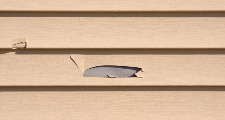 Damaged,Vinyl,Siding,With,A,Hole,Broken,In,A,Row